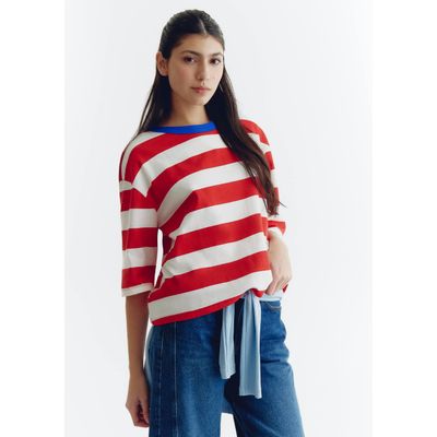 Camiseta Feminina Ampla Listrada - Vermelho