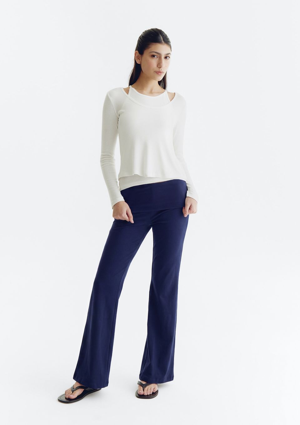 Calça Flare Feminina Cintura Média - Azul