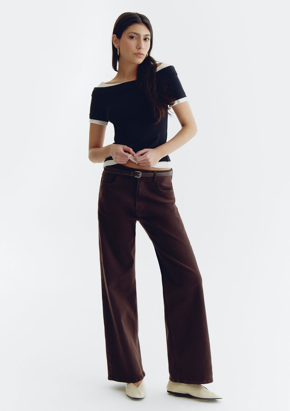Calça Feminina Wide Leg em Sarja - Marrom