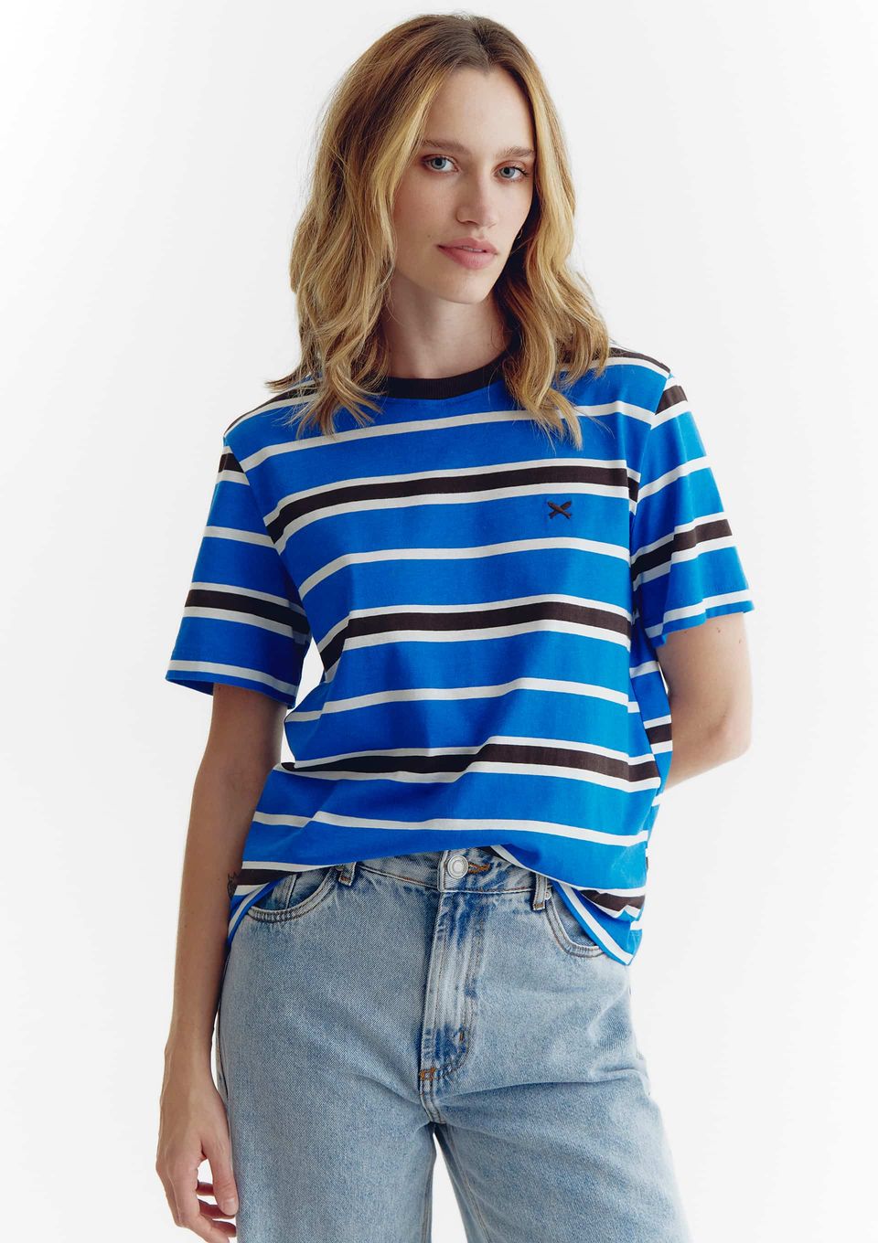 Camiseta Feminina em Malha Listrada - Azul