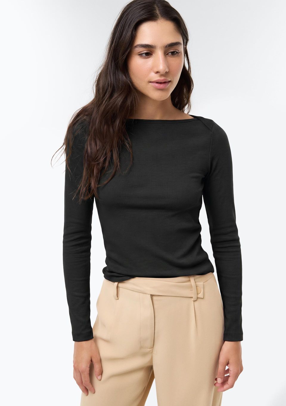 Blusa Feminina Manga Longa com Elastano - Preto