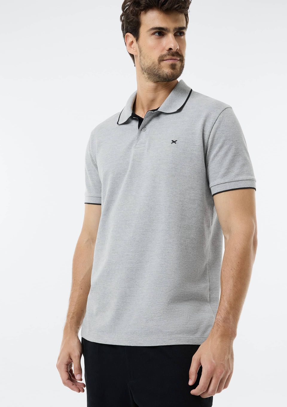 Camisa Polo Básica Masculina em Piquet com Bordado - Cinza