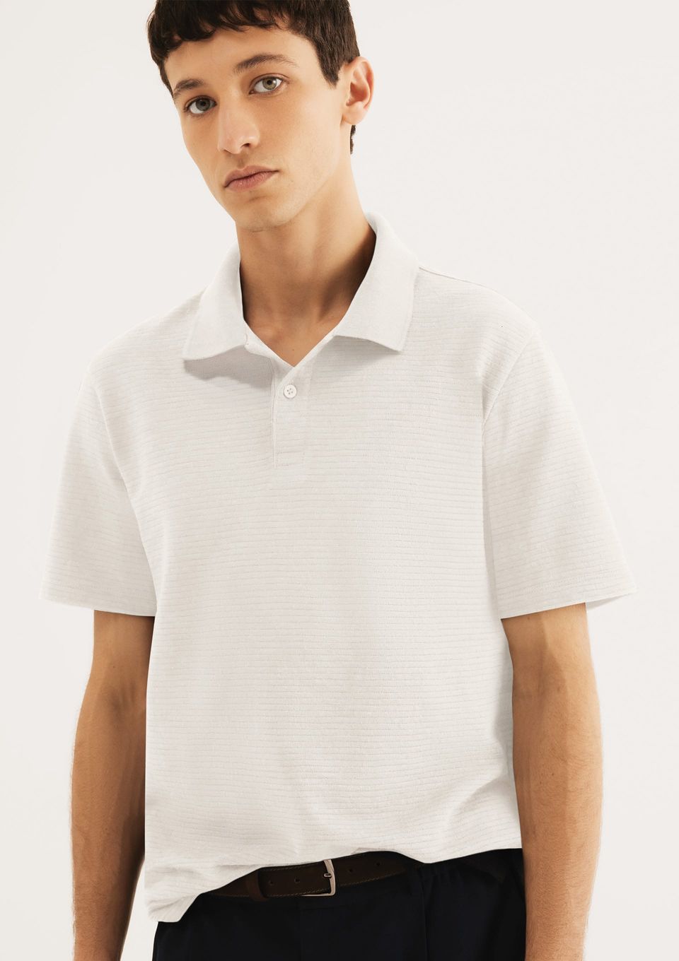 Polo Masculina Regular Texturizada - Off White