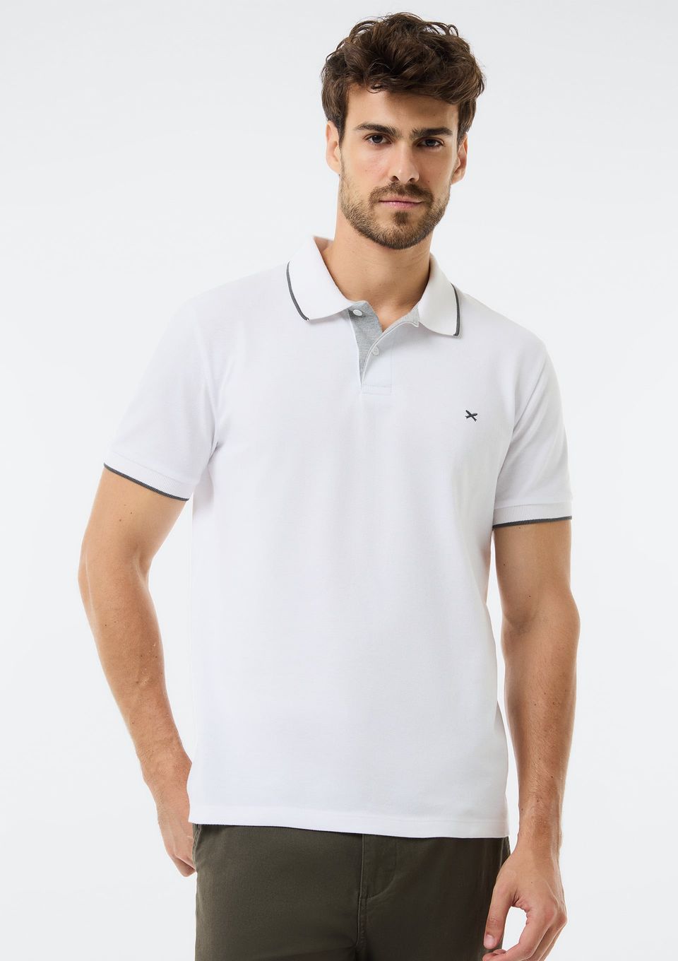 Camisa Polo Básica Masculina em Piquet com Bordado - Off White