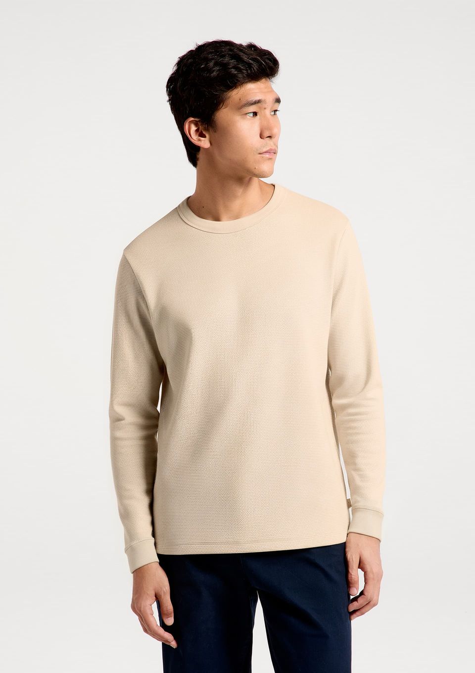 Camiseta Masculina Manga Longa em Malha Thermal - Bege