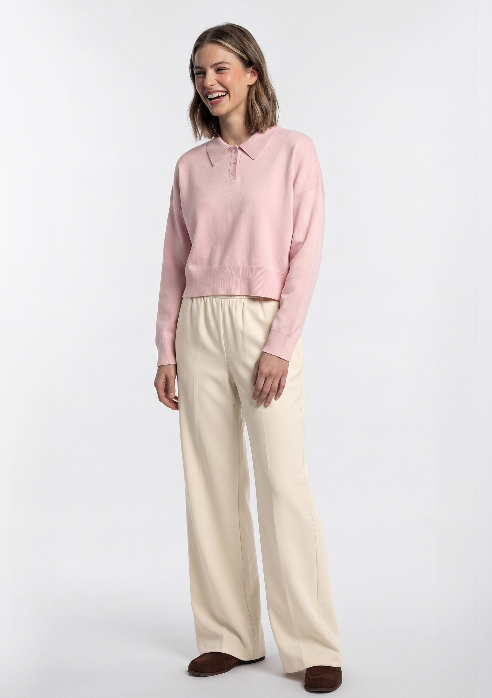 Calça Feminina Cintura Média Reta - Creme