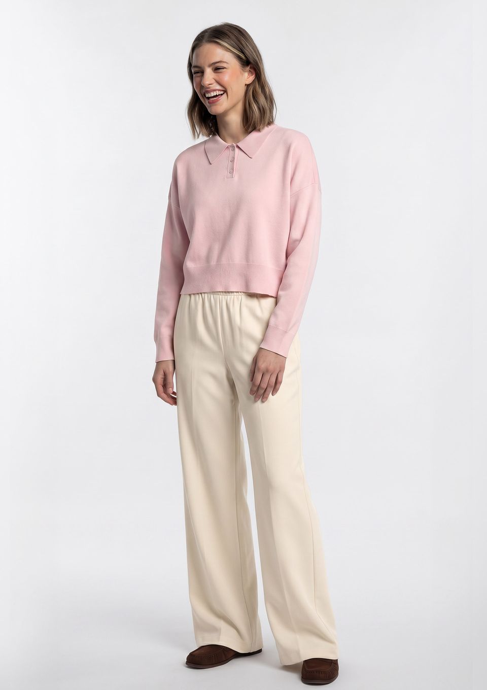 Calça Feminina Cintura Média Reta - Creme