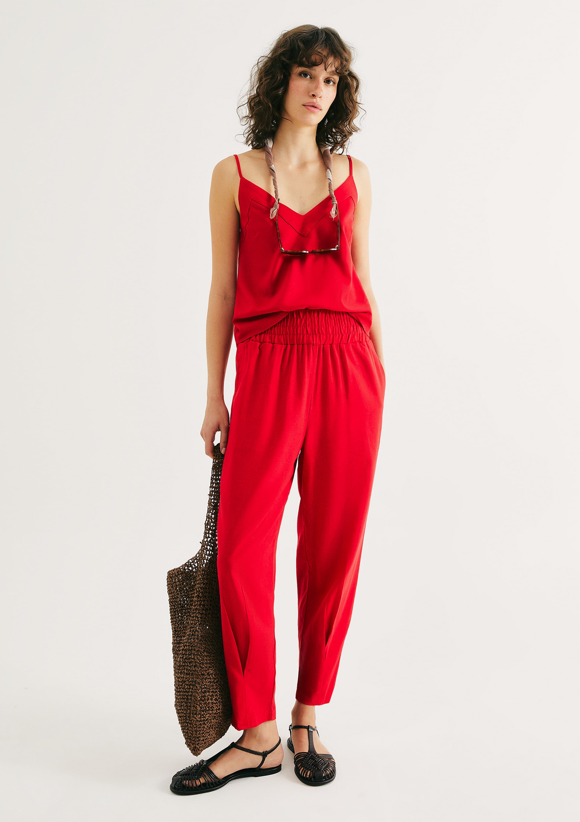 Calça Feminina Slouchy Cintura Alta com Linho - Vermelho — Hering