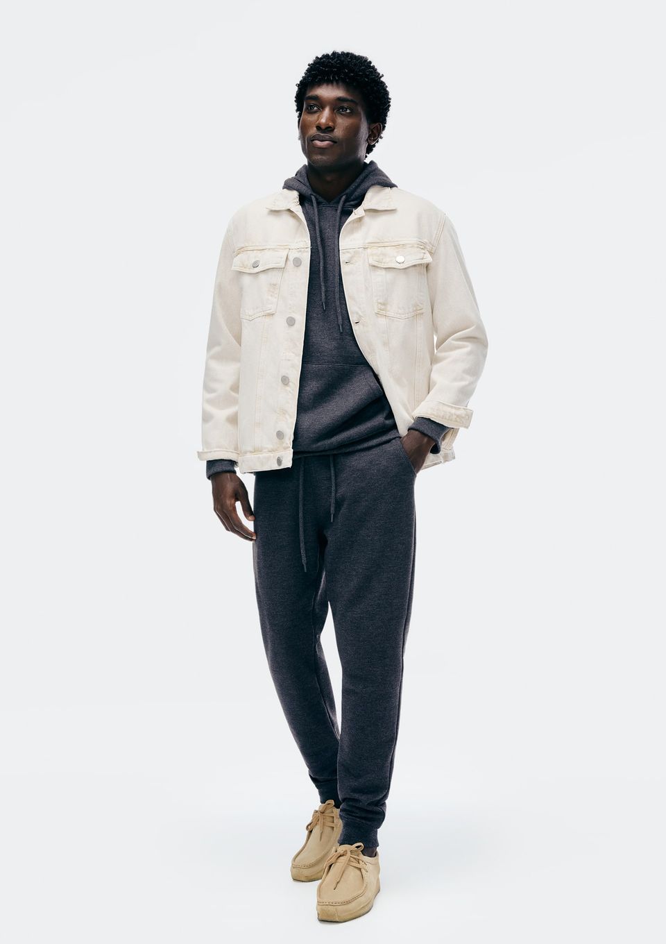 Calça Básica Masculina Jogger em Moletom Peluciado - Cinza