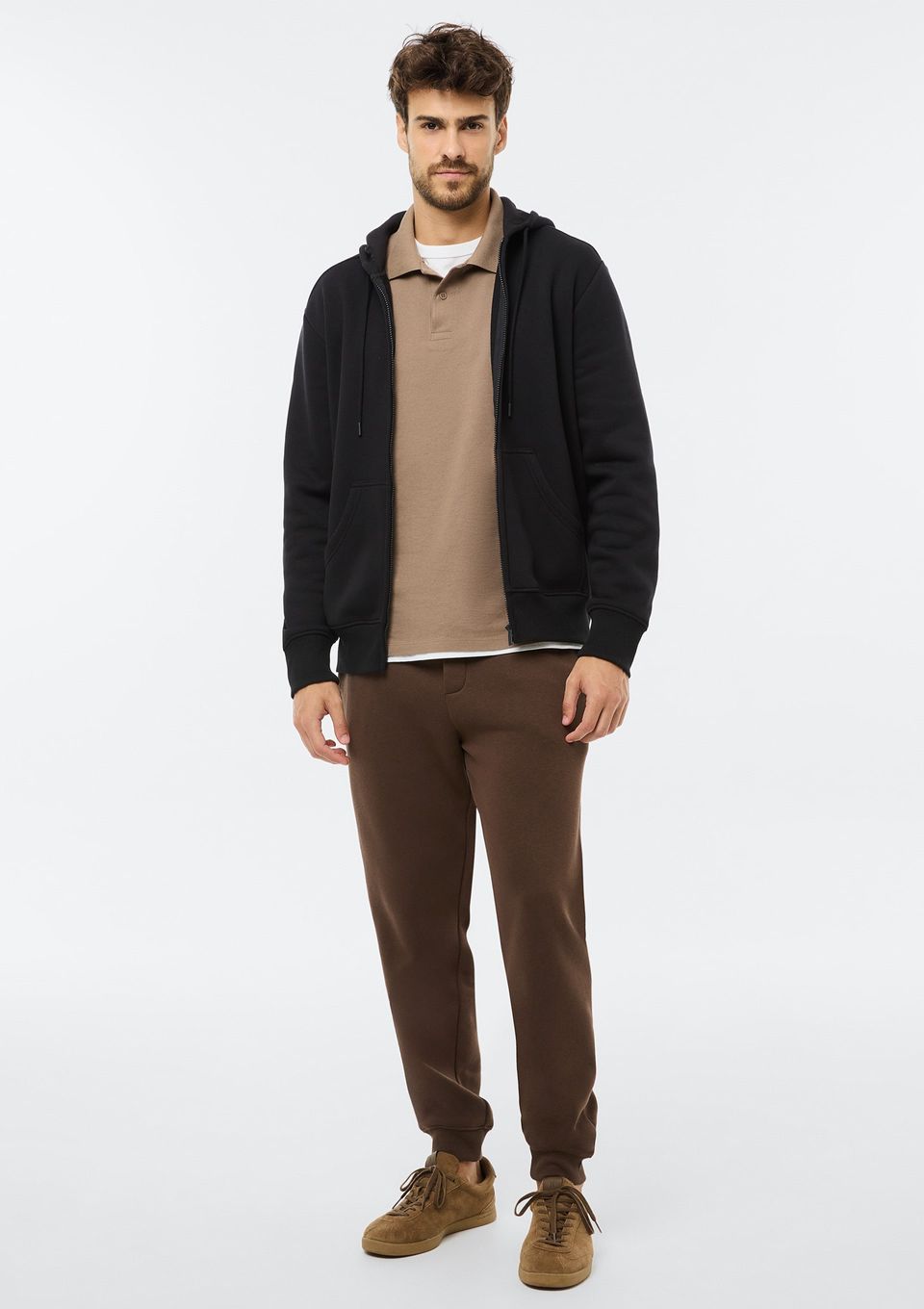 Calça Básica Masculina Jogger em Moletom Peluciado - Marrom