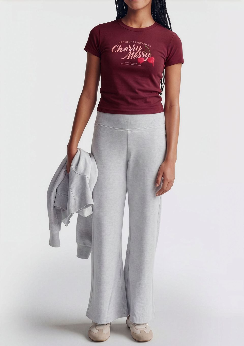 Calça Teen Flare Cós Alto com Bordado - Cinza