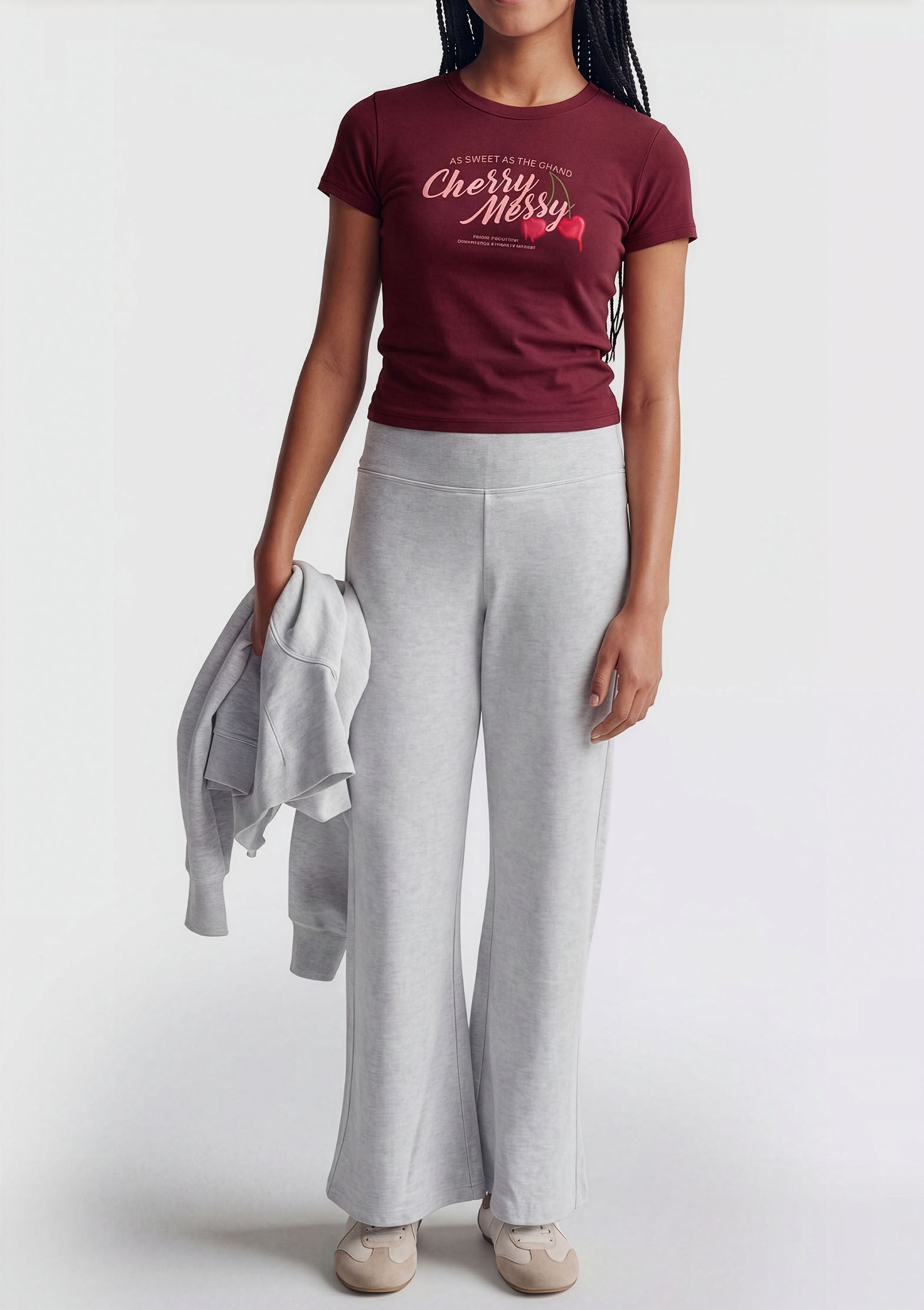 Calça Teen Flare Cós Alto Com Bordado - Cinza