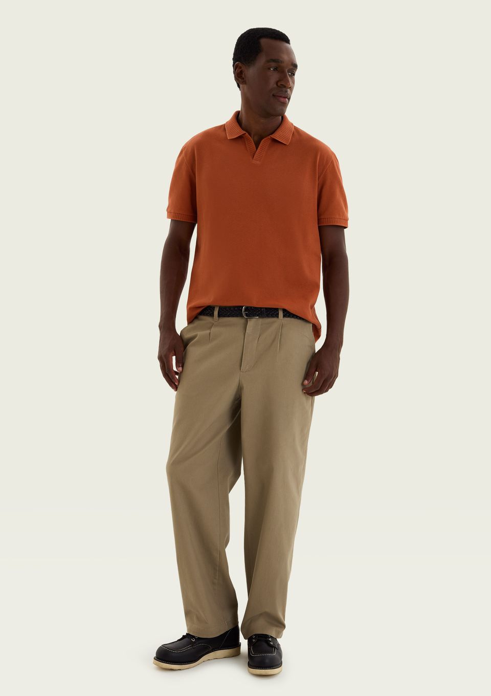 Camisa Polo Masculina Manga Curta Texturizada - Marrom