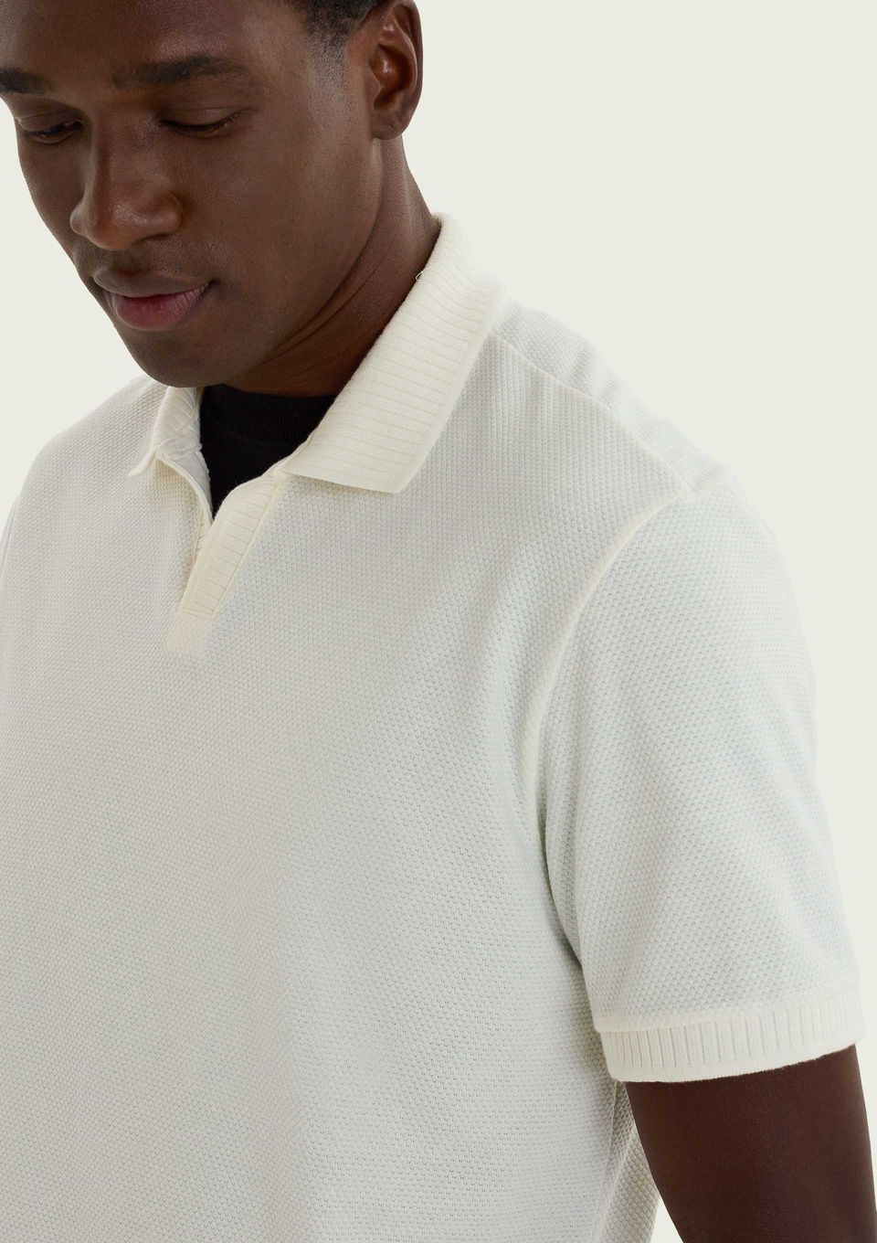Camisa Polo Masculina Manga Curta Texturizada - Off White