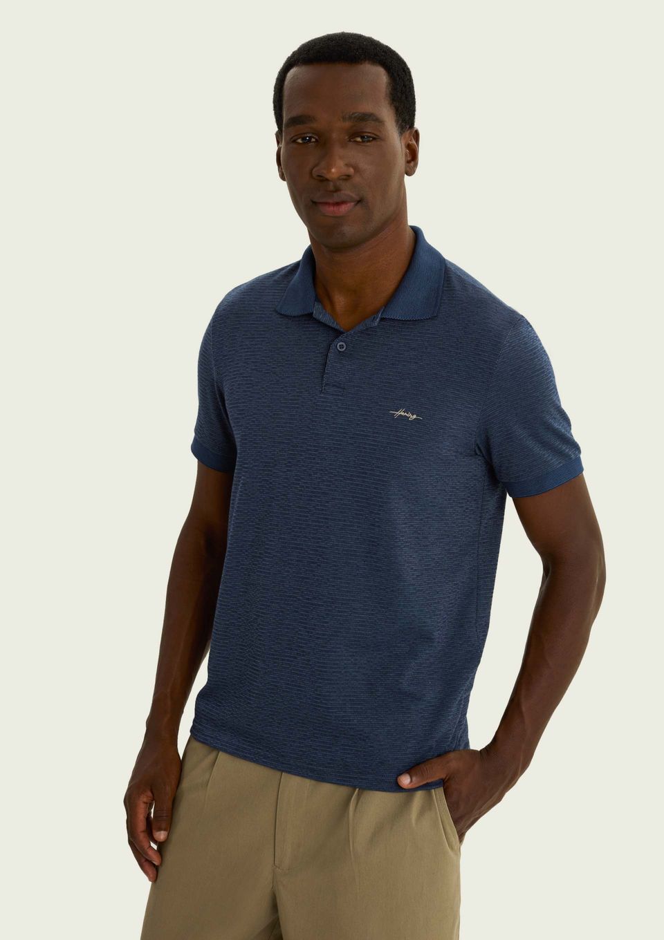Camisa Polo Masculina Texturizada - Azul