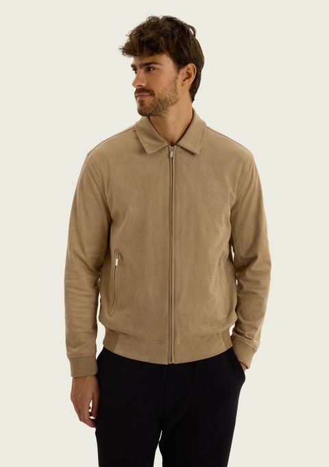 Jaqueta Masculina Bomber em Suede - Bege — Hering