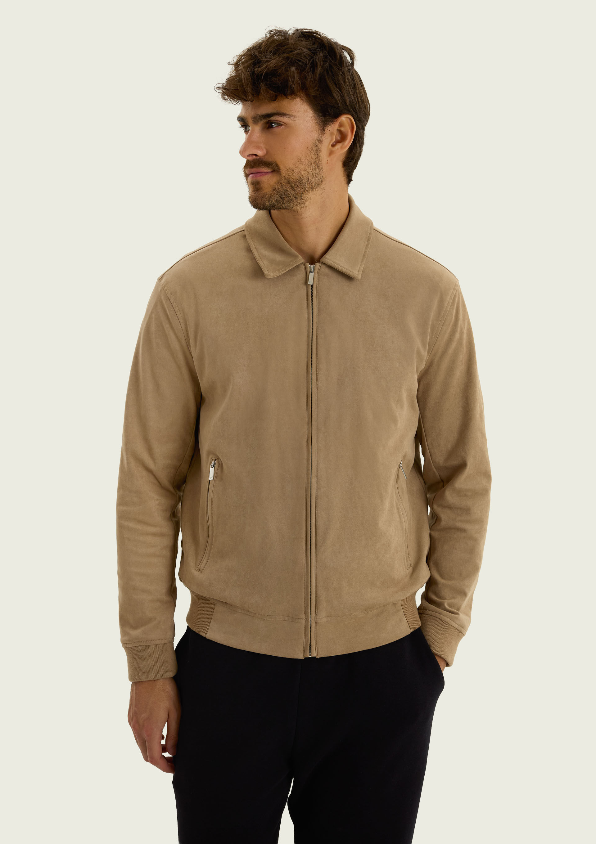 Jaqueta Masculina Bomber em Suede - Bege — Hering