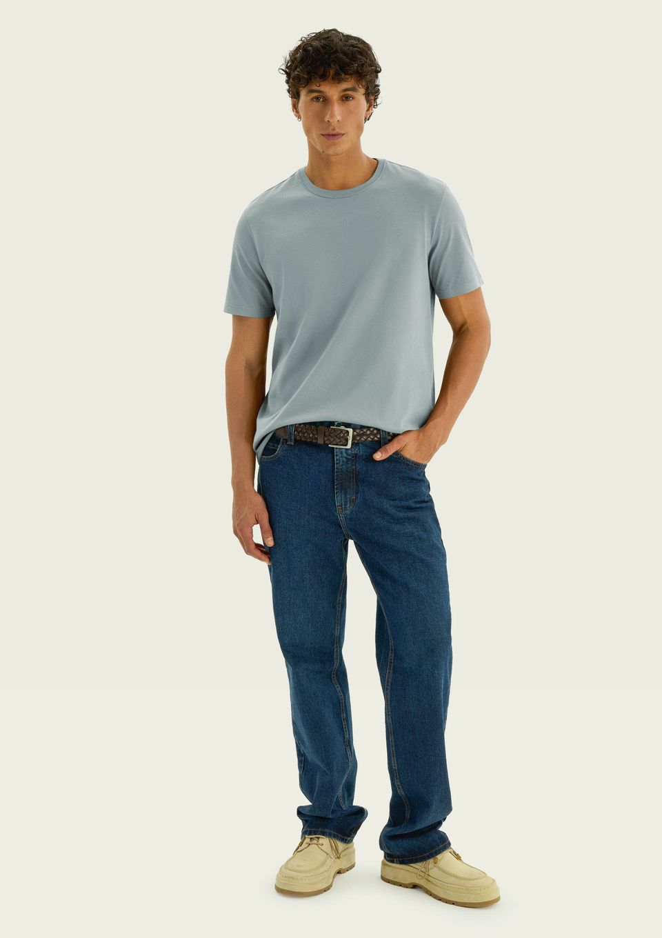 Camiseta Básica Masculina Areia em Algodão Peruano - Azul