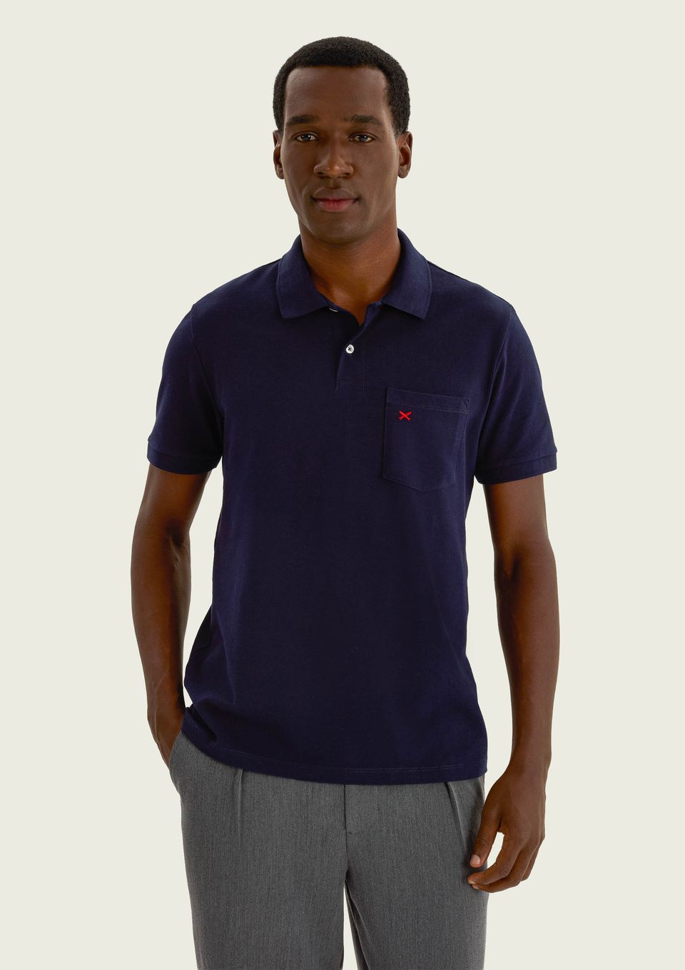 Camisa Polo Masculina com Bordado - Azul