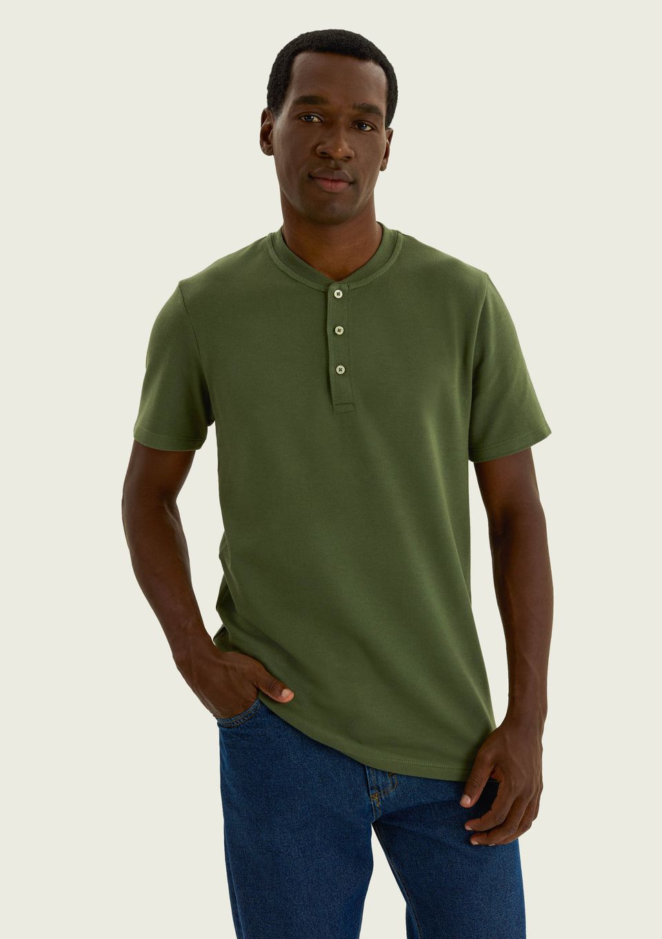 Camiseta Básica Henley Masculina Regular Texturizada - Verde