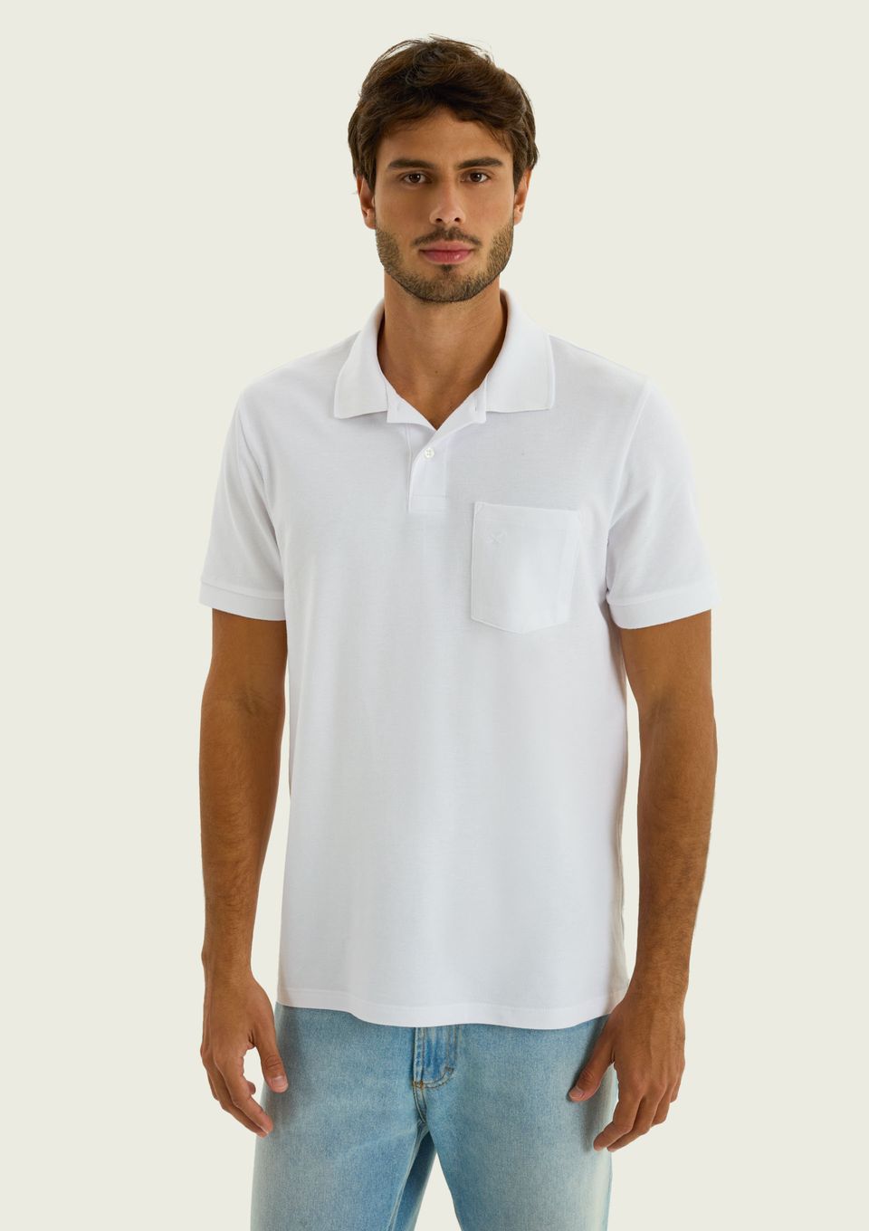 Camisa Polo Masculina com Bordado - Branco
