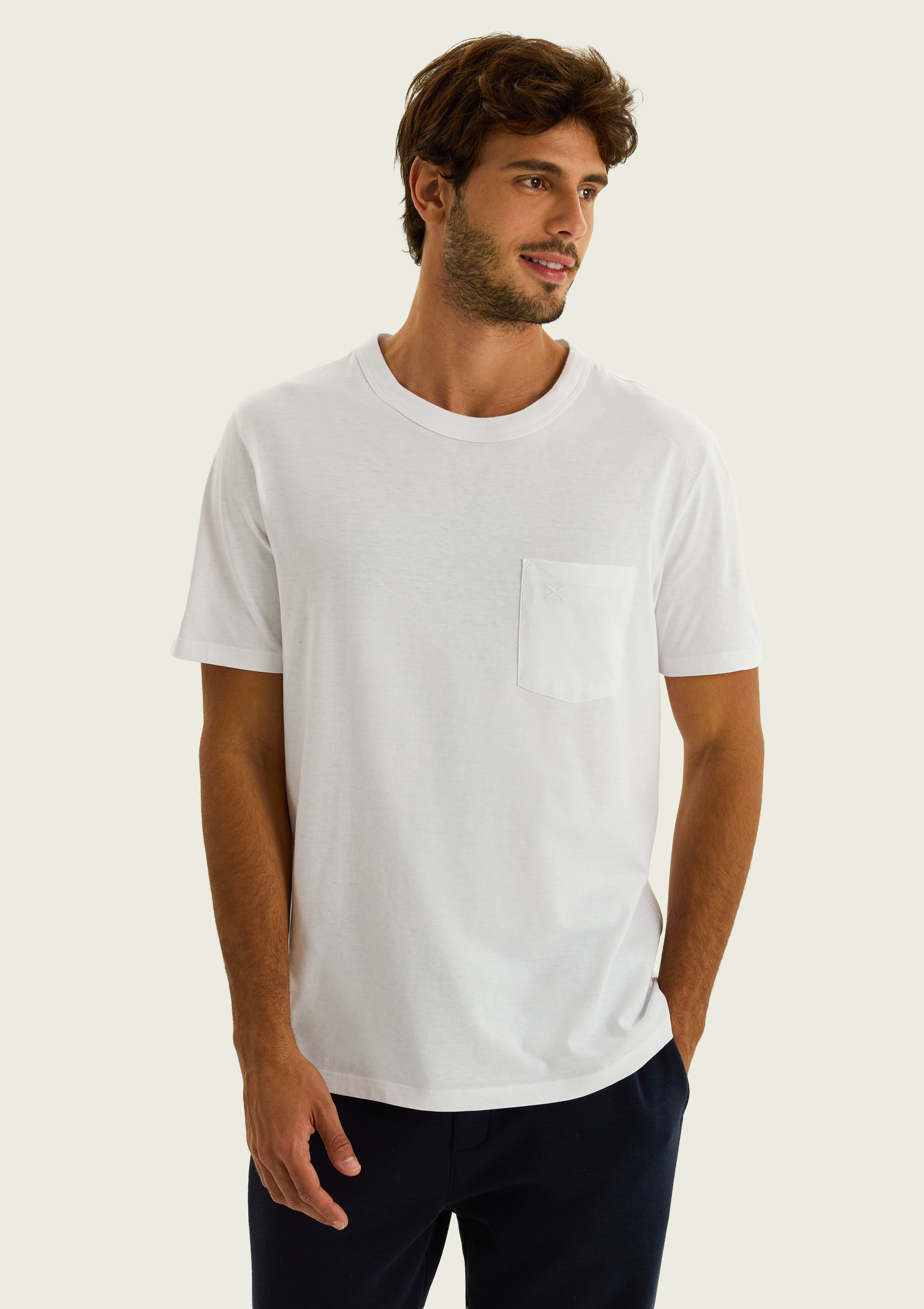Camiseta Masculina Manga Curta Com Bolso - Branco