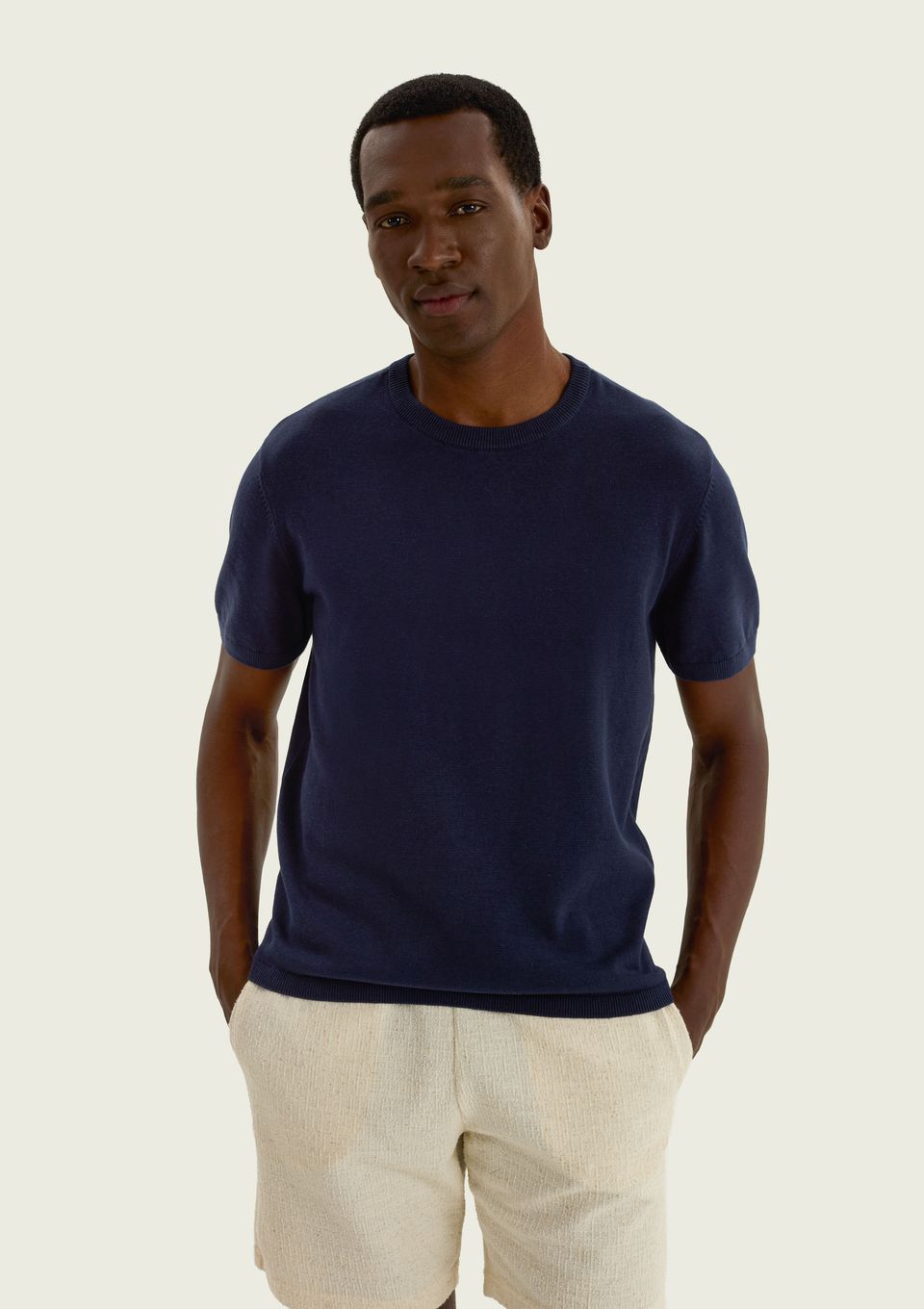 Camiseta Masculina Tricô Manga Curta - Azul