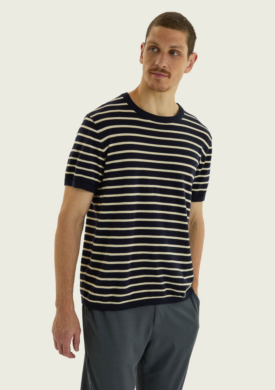 Camiseta Masculina Tricô Fio Tinto Listrado - Azul