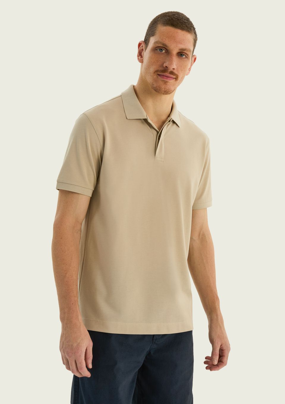 Camisa Polo Masculina em Piquet Pima - Bege