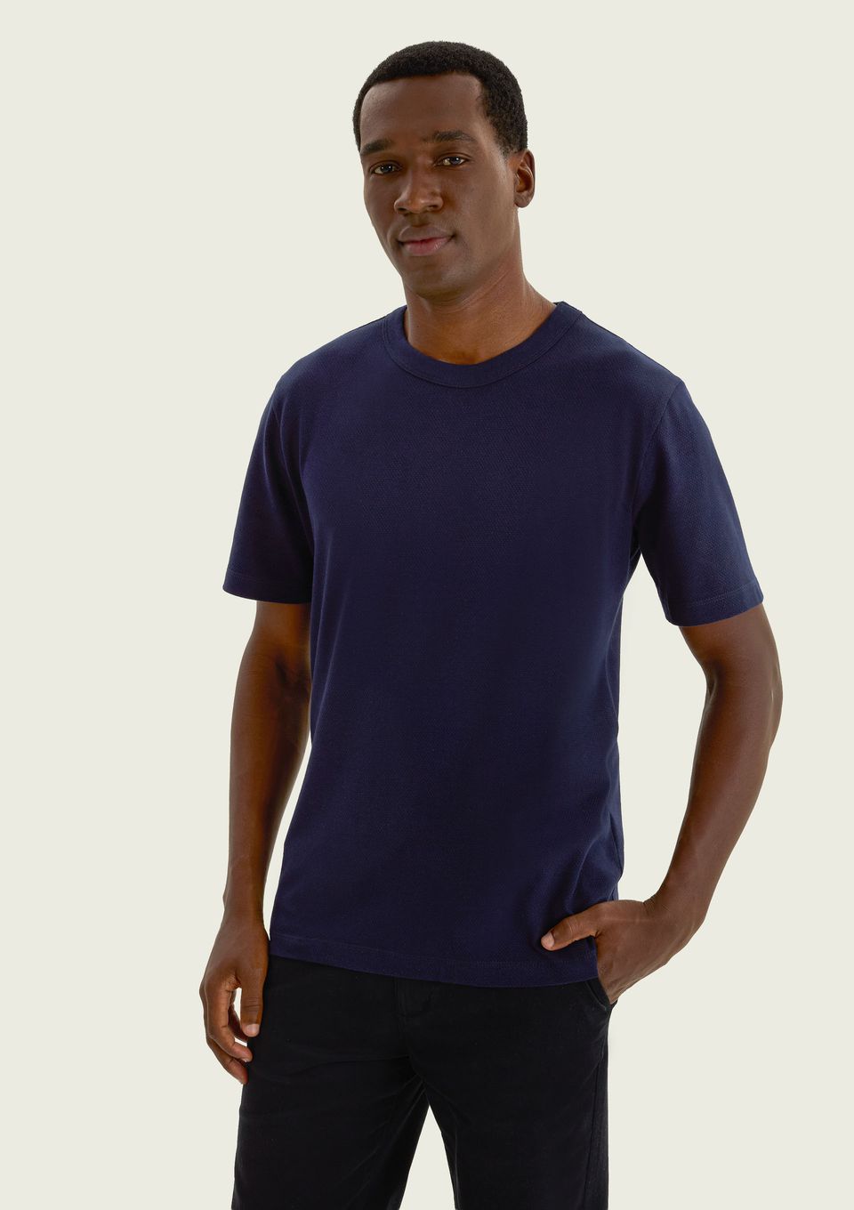 Camiseta Masculina Manga Curta Texturizada - Azul