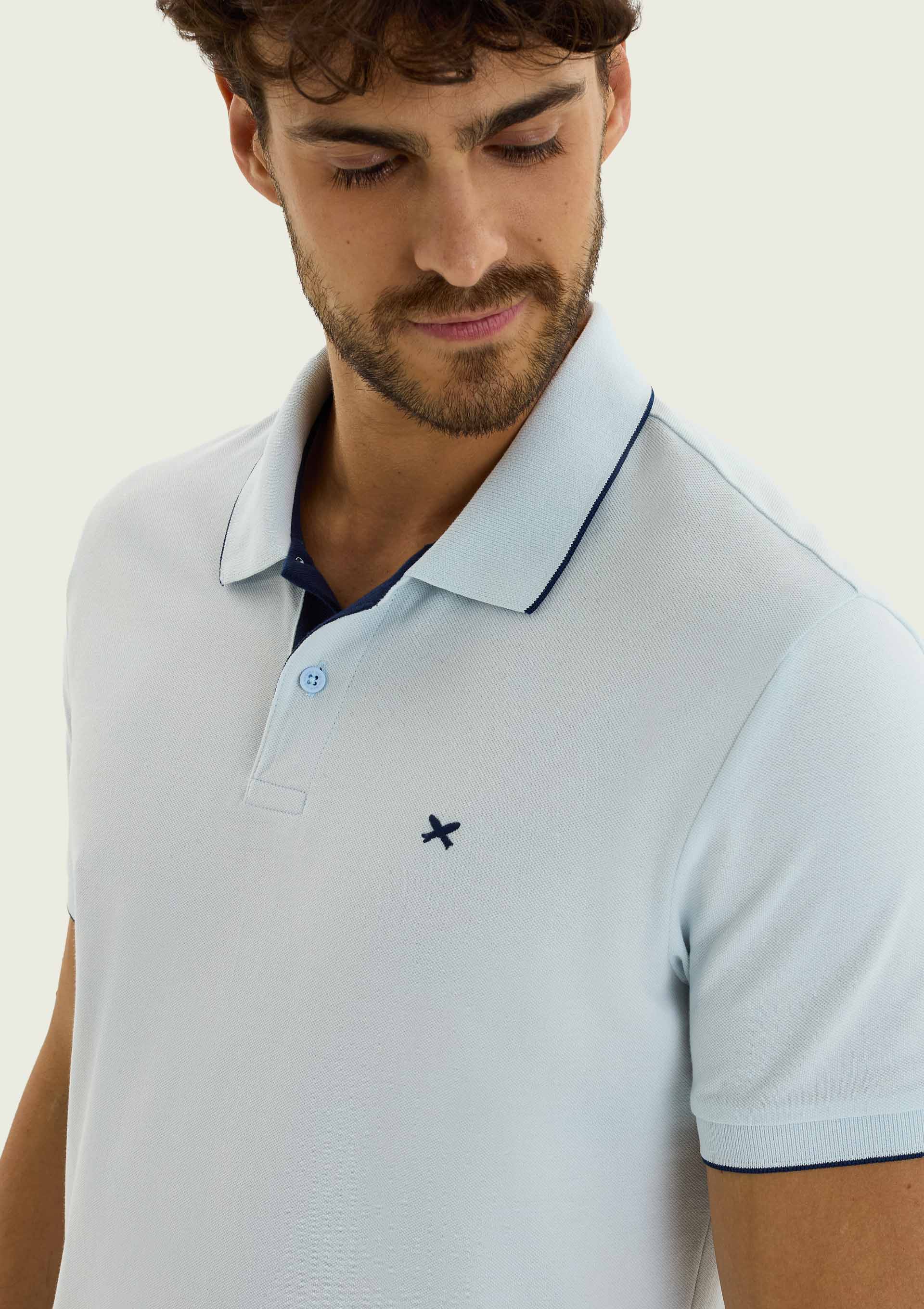 Camisa Polo Básica Masculina Em Piquet Com Bordado - Azul