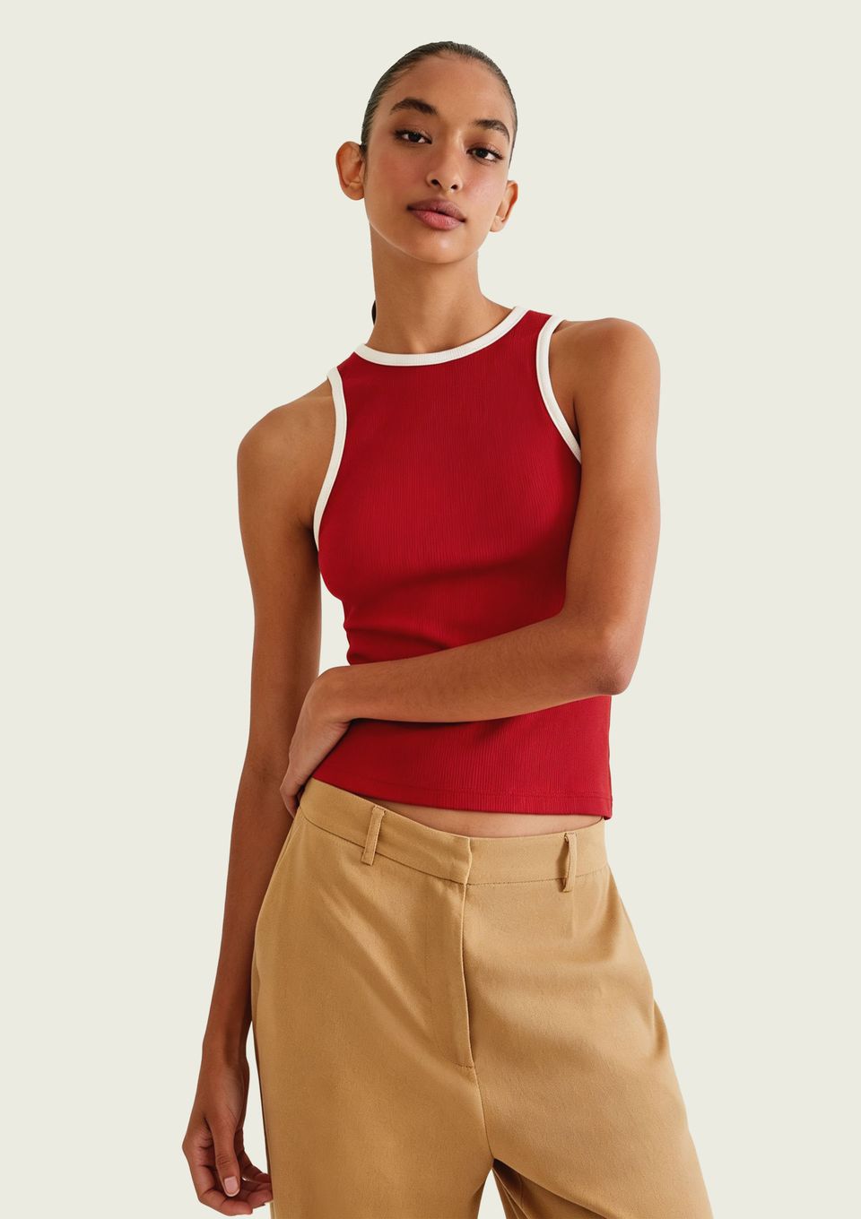 Regata Feminina Friso Contrastante - Vermelho