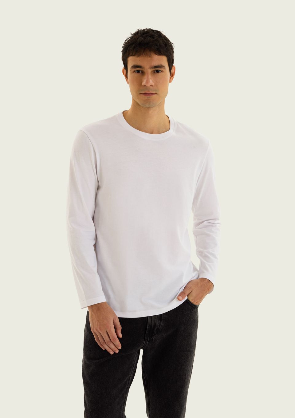 Camiseta Básica Masculina Manga Longa World - Branco