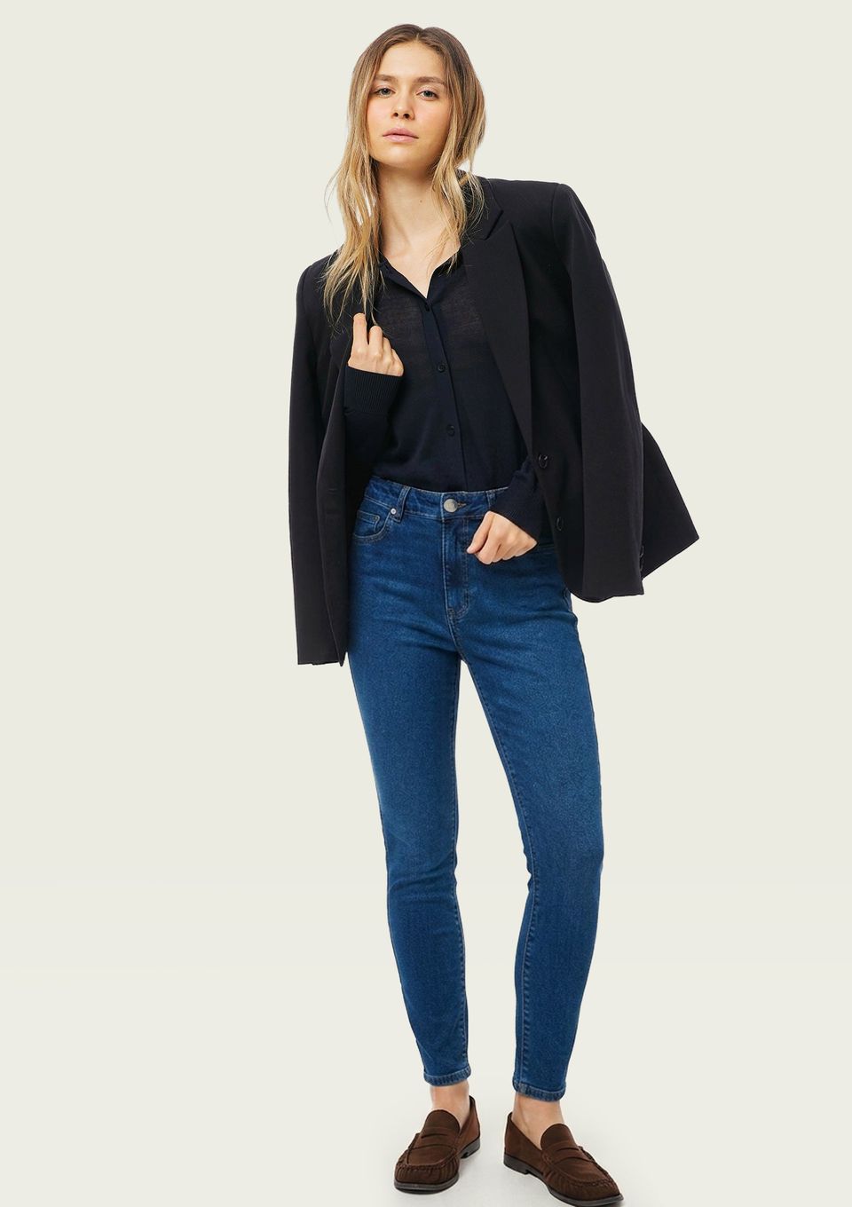 Calça Jeans Feminina Skinny Cintura Média - Azul