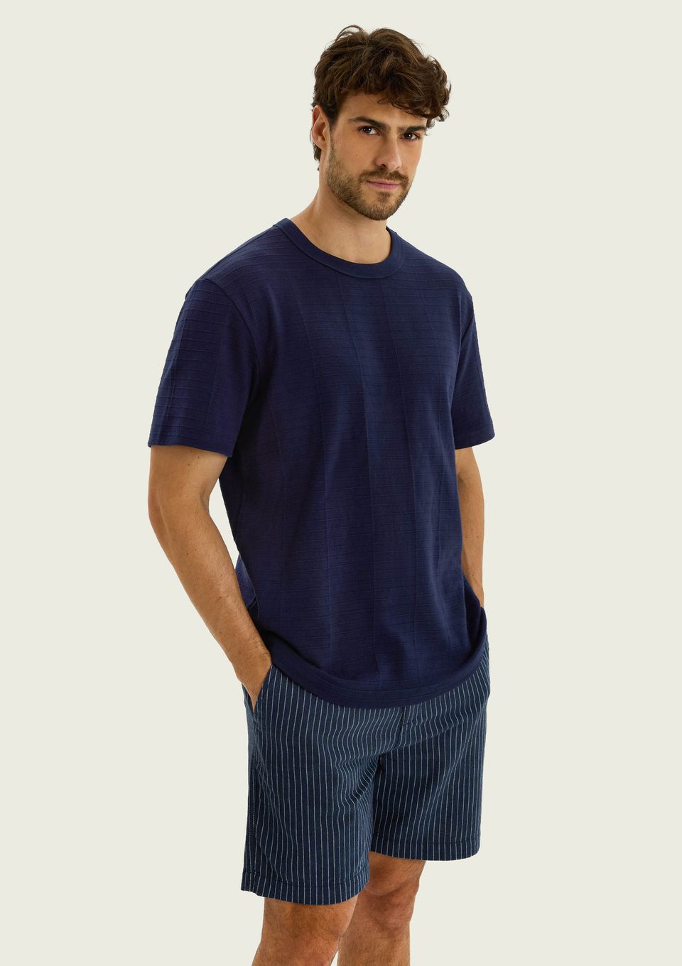 Camiseta Masculina Manga Curta Texturizada - Azul