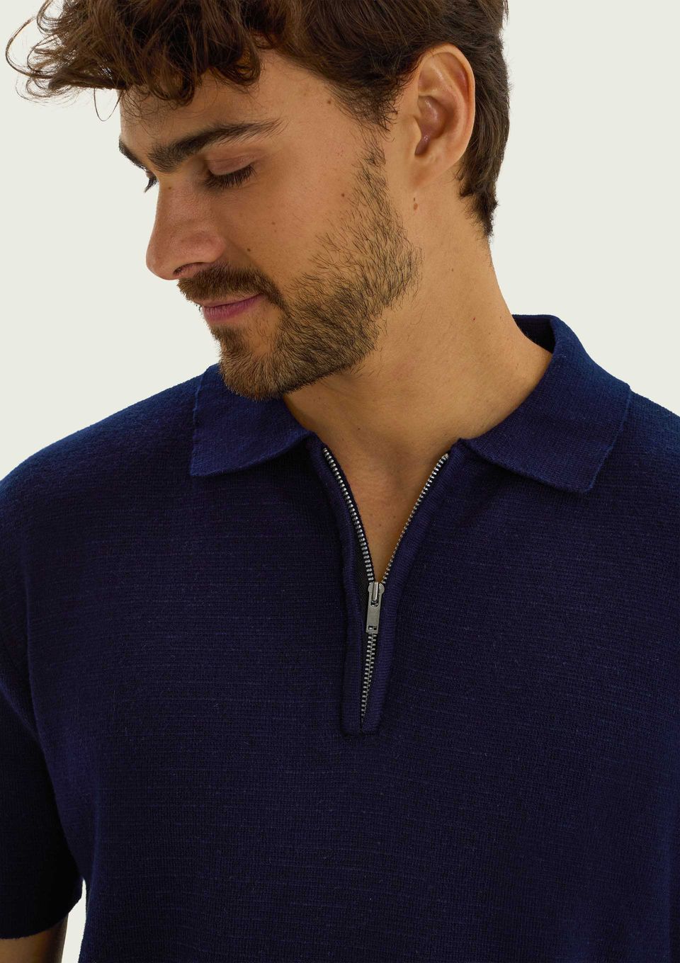 Polo Masculina Manga Curta em Tricô - Azul
