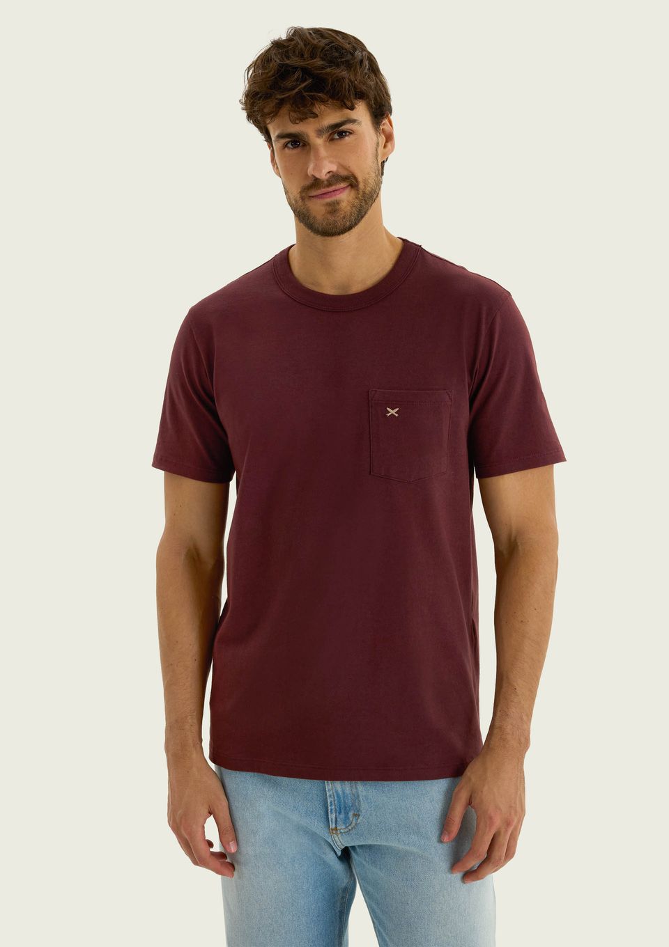 Camiseta Masculina Manga Curta com Bolso - Vinho