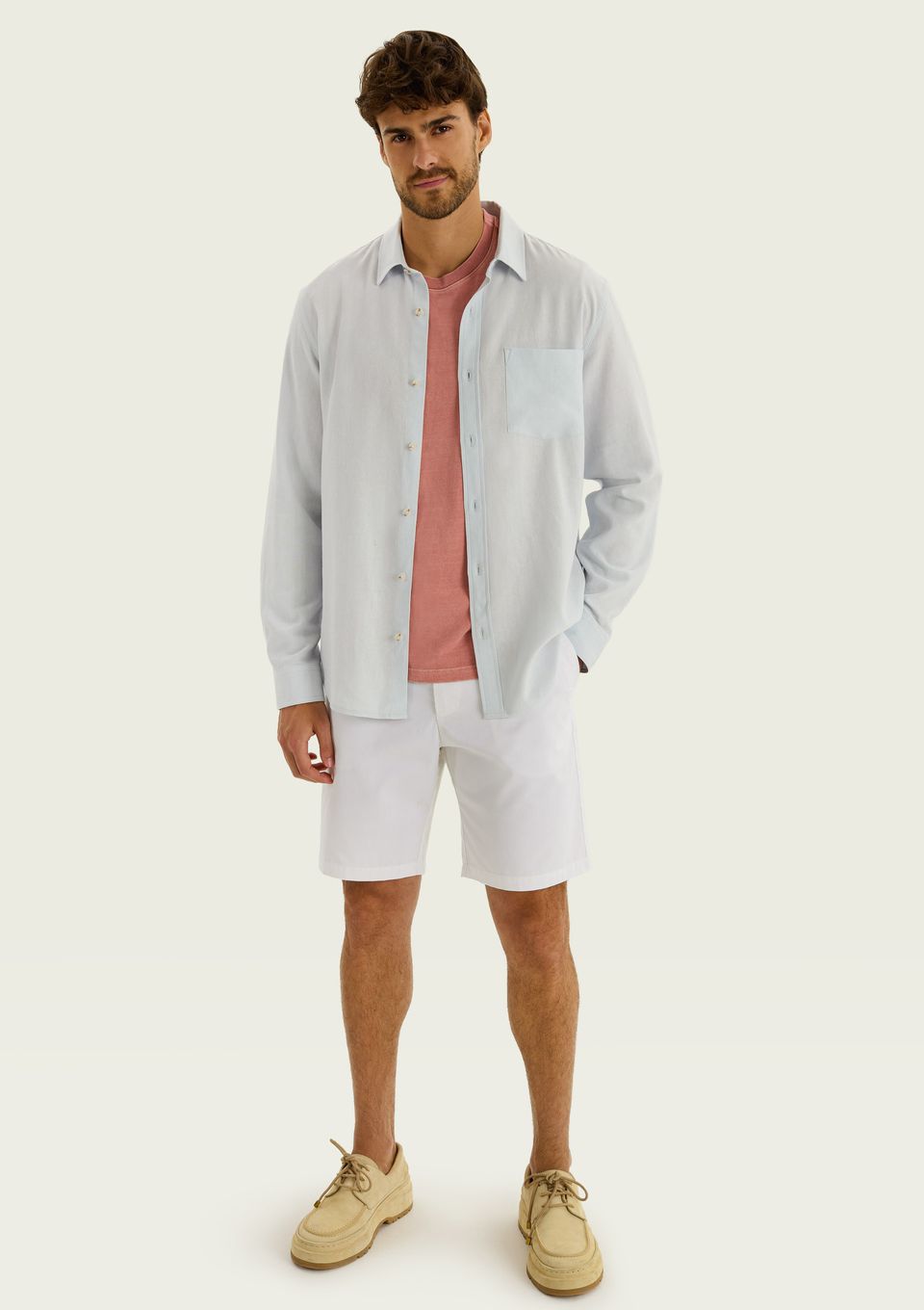 Bermuda Básica Masculina Chino Reta em Sarja - Branco