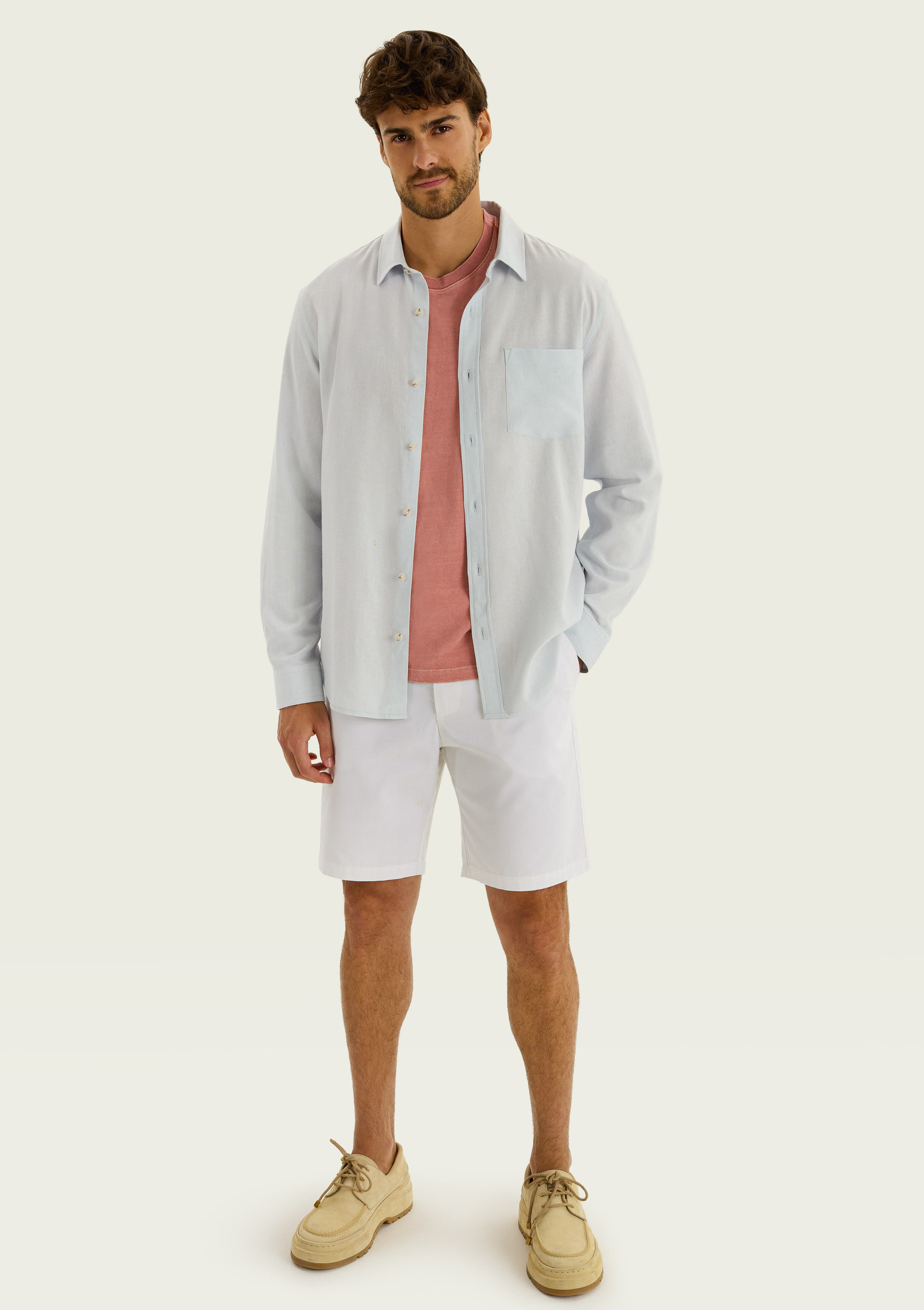 Bermuda Básica Masculina Chino Reta Em Sarja - Branco