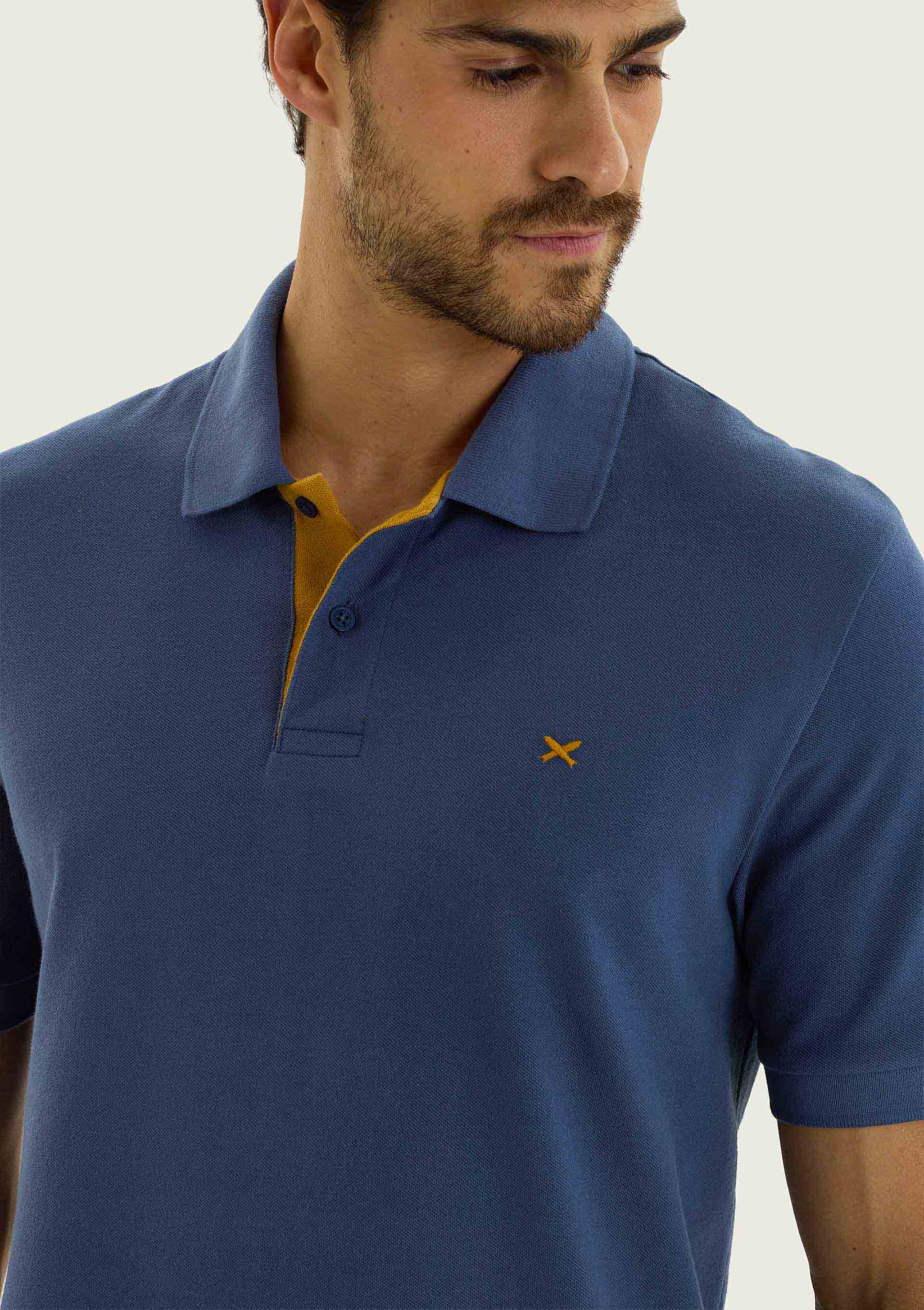 Camisa Polo Básica Masculina Em Piquet Com Bordado - Azul