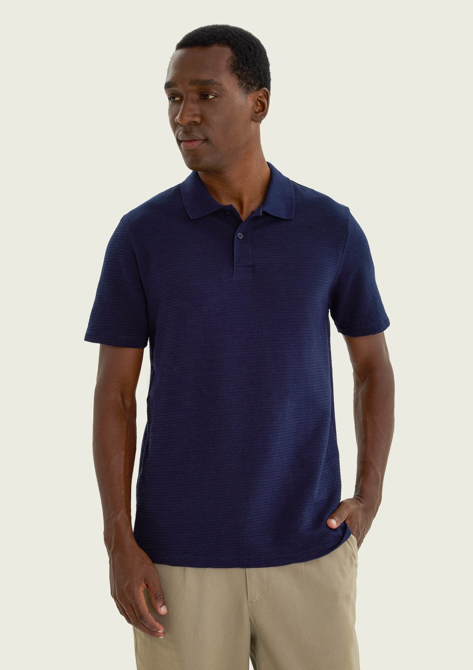 Polo Masculina Regular Texturizada - Azul