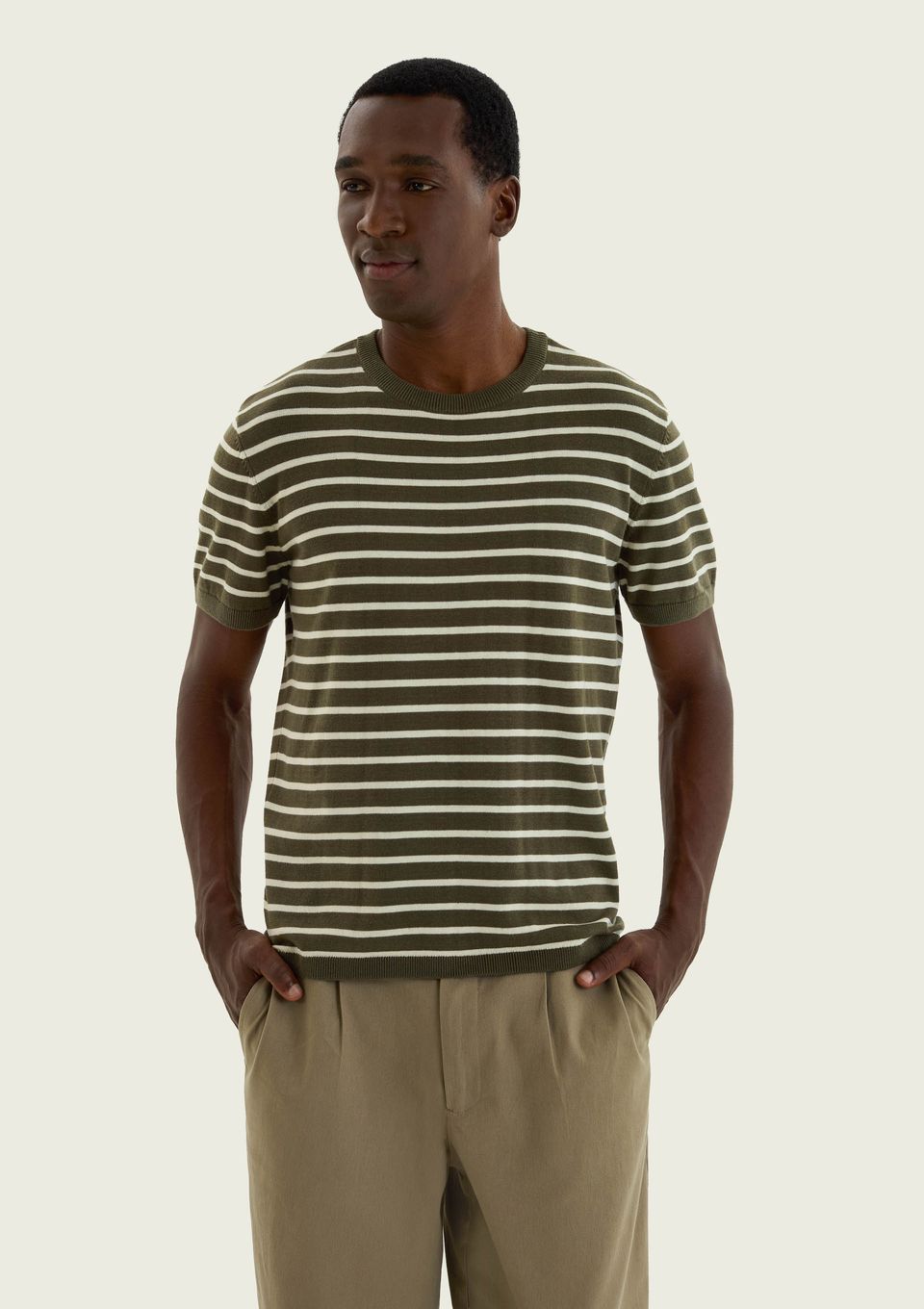 Camiseta Masculina Tricô Fio Tinto Listrado - Verde