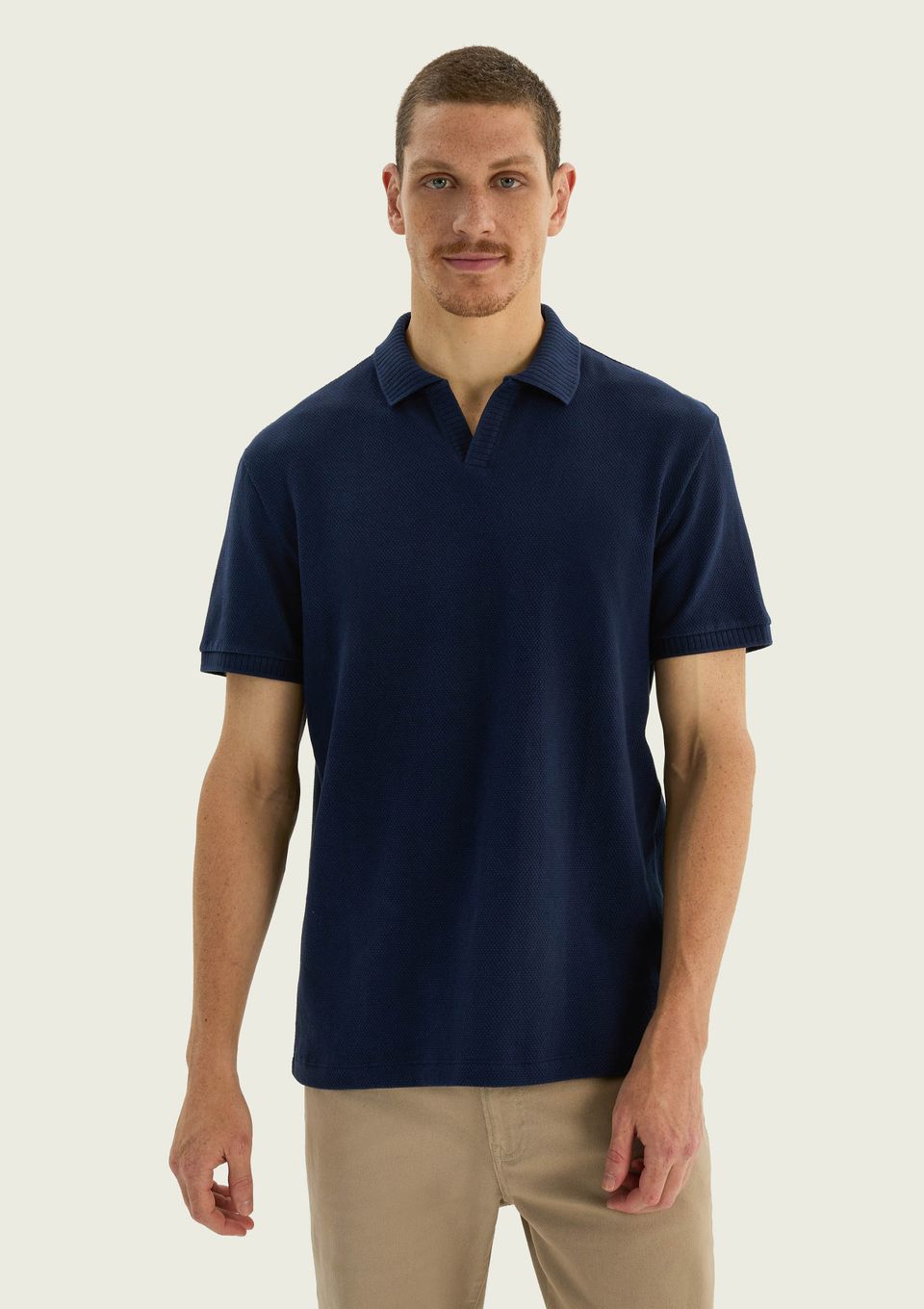 Camisa Polo Masculina Manga Curta Texturizada - Azul