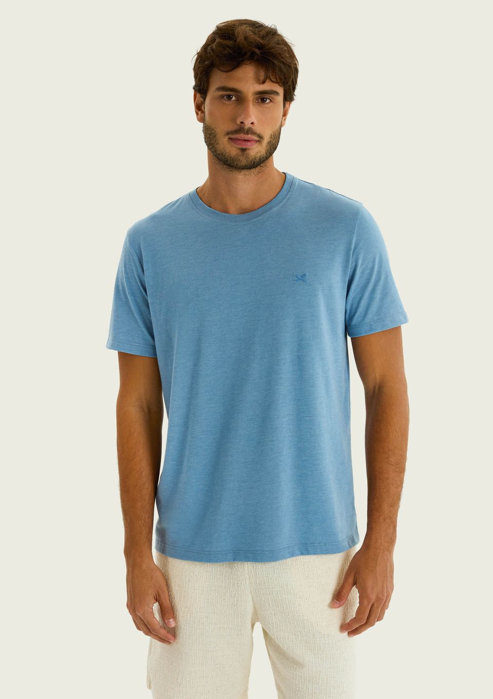 Camiseta Básica Masculina World com Bordado - Azul