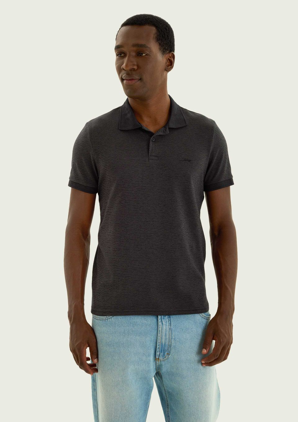 Camisa Polo Masculina Bicolor Texturizada - Preto