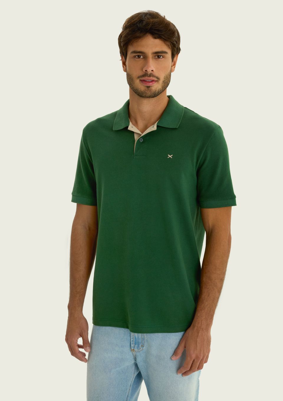 Camisa Polo Básica Masculina em Piquet com Bordado - Verde
