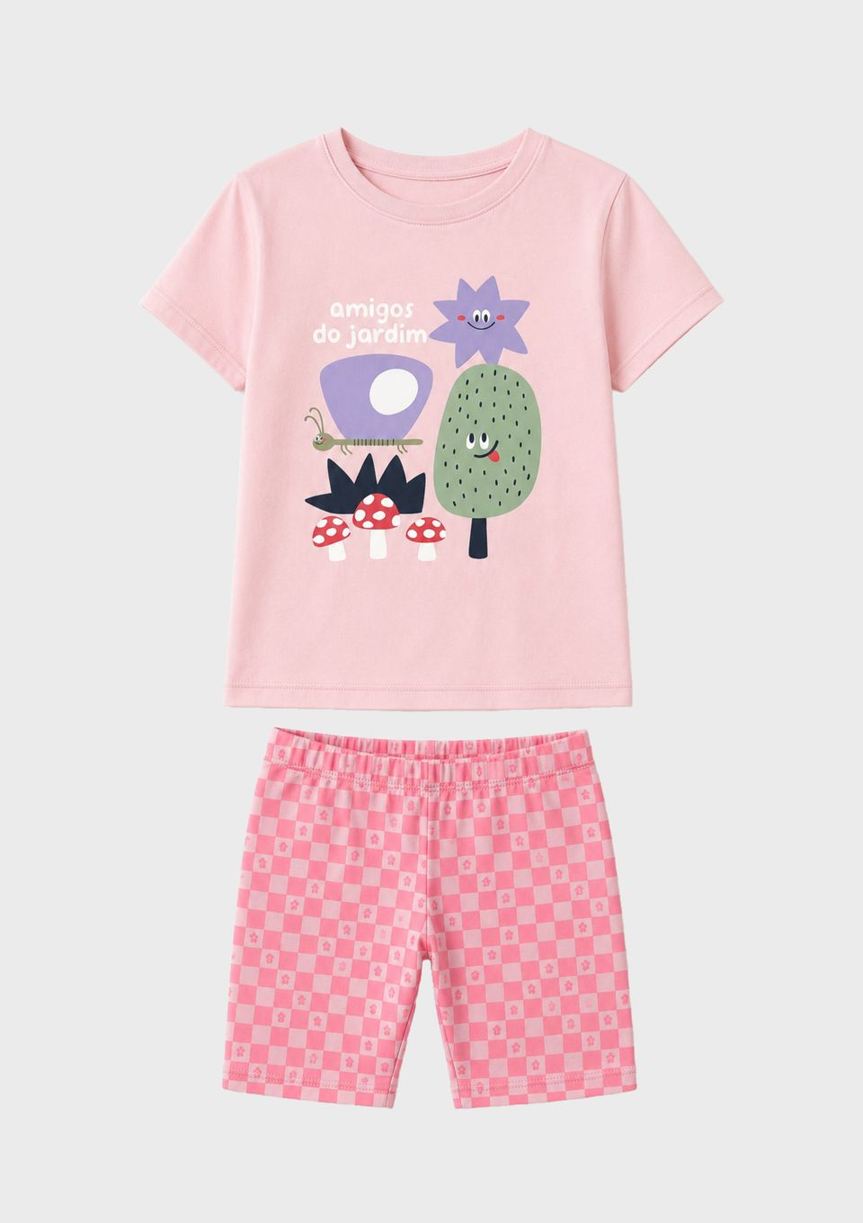 Conjunto Curto Infantil Menina Toddler Estampado - Rosa