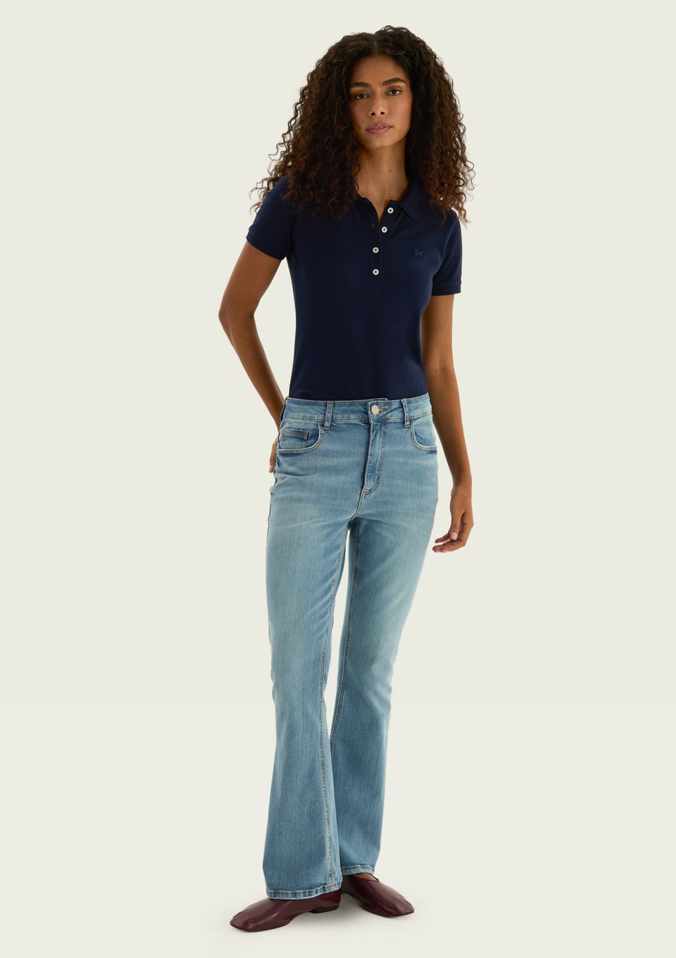 Calça Jeans Básica Feminina Cintura Média Flare Petit - Azul