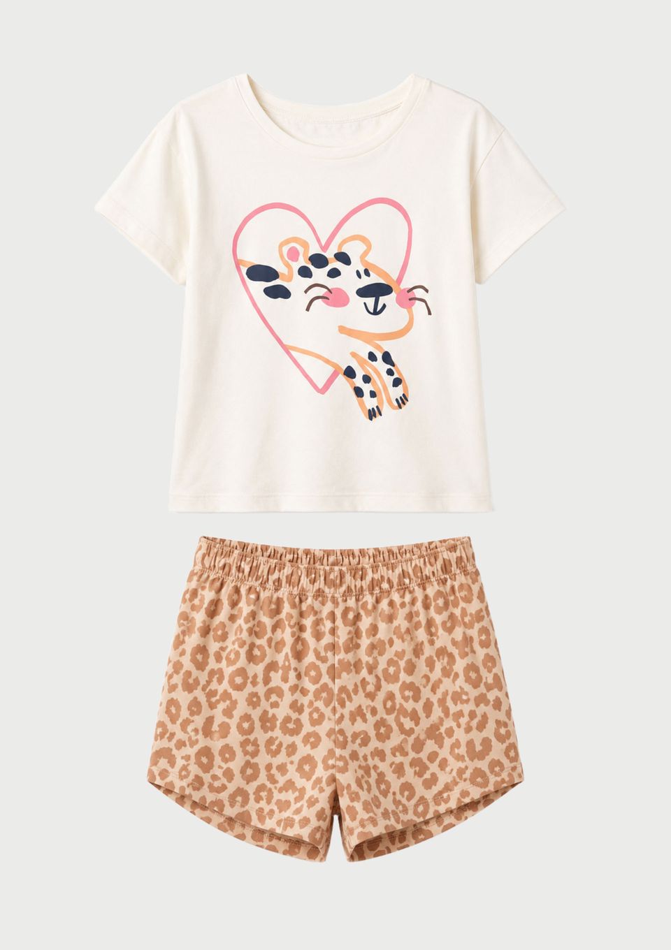 Conjunto Curto Infantil Menina Toddler Estampado - Bege