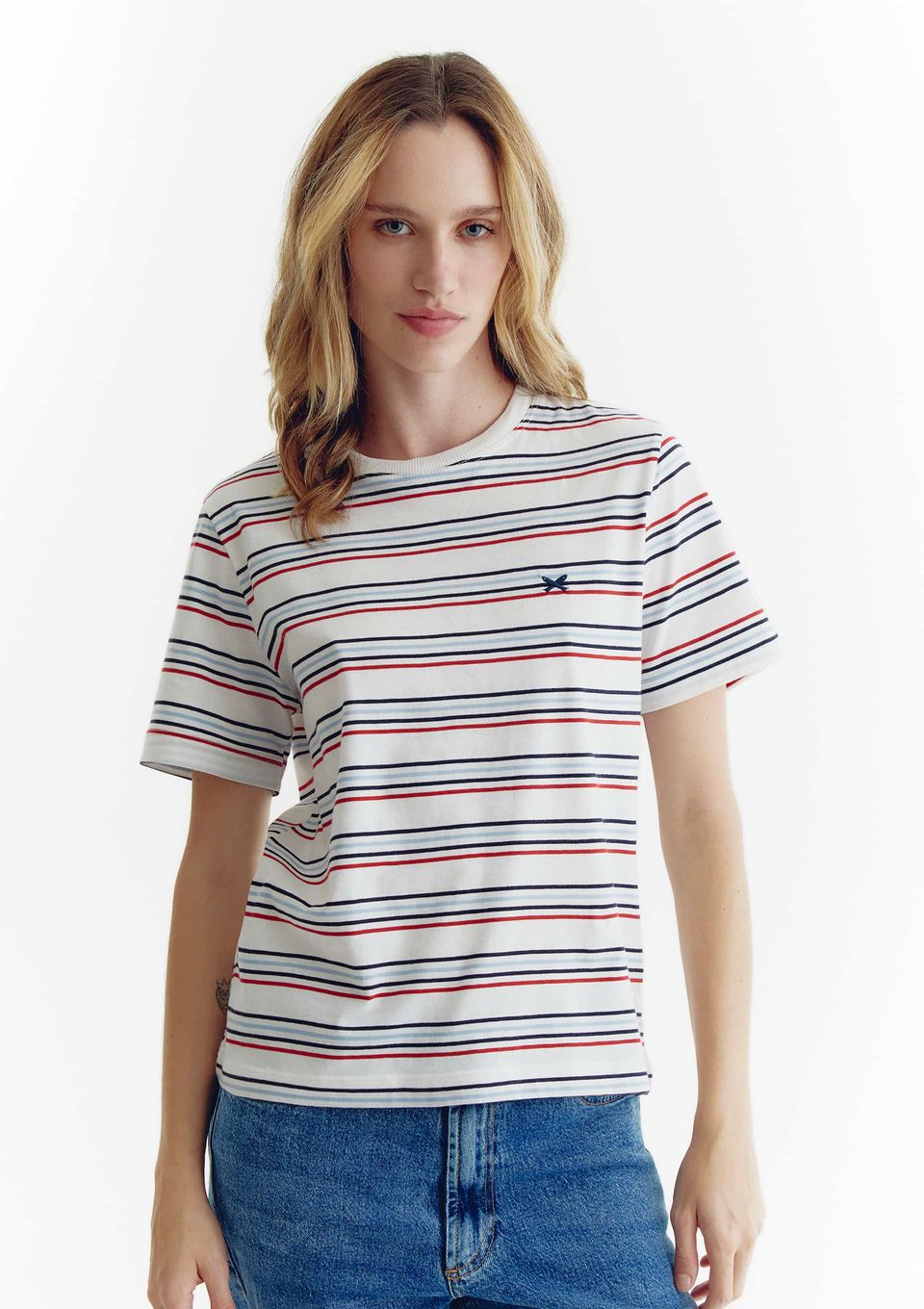 Camiseta Feminina Manga Curta Listrada - Off White
